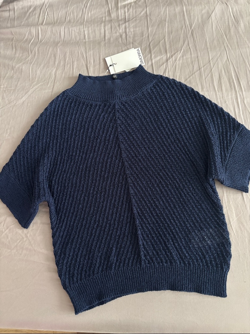 Navy Textured Short-Sleeve Knit Top